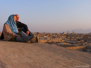 Global Adventurer Monika Newbound with Simon Newbound taking in the scenery in Yazd, Iran